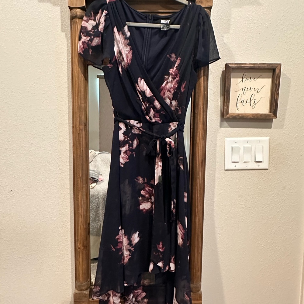 DKNY Navy Floral Wrap Dress 14